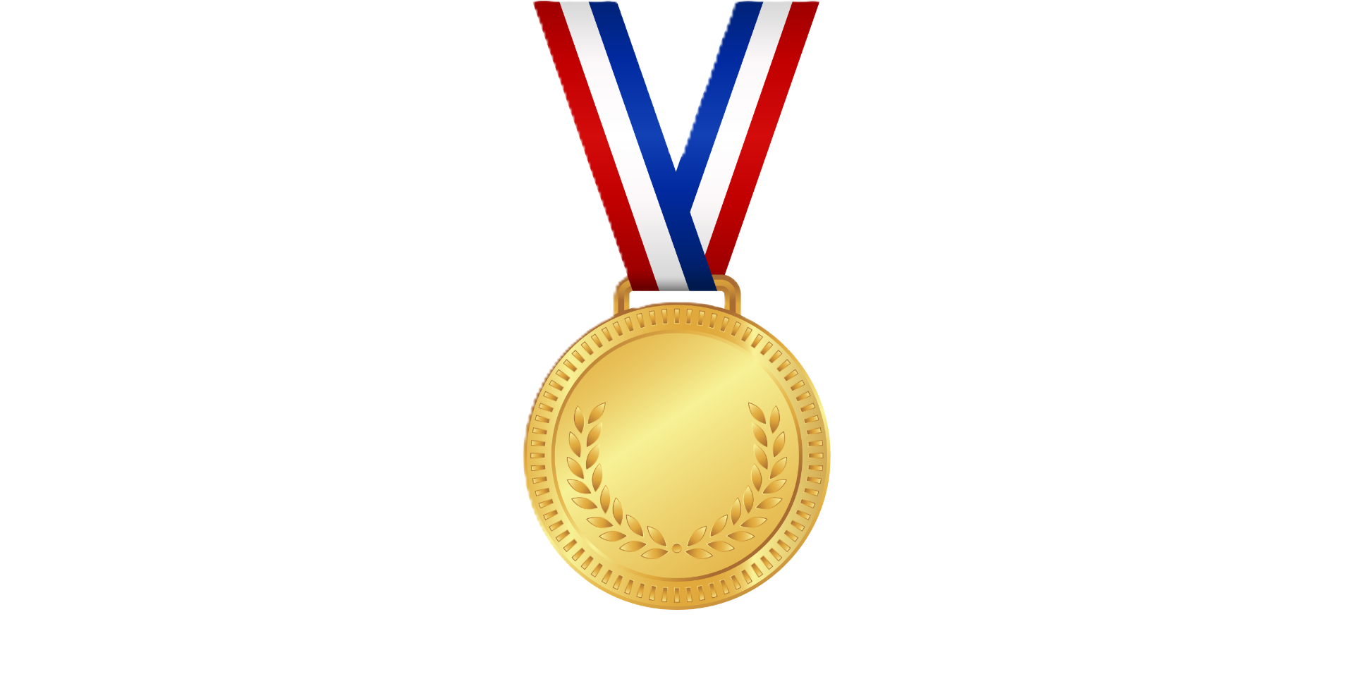 Gold medal with red, white, and blue ribbon.