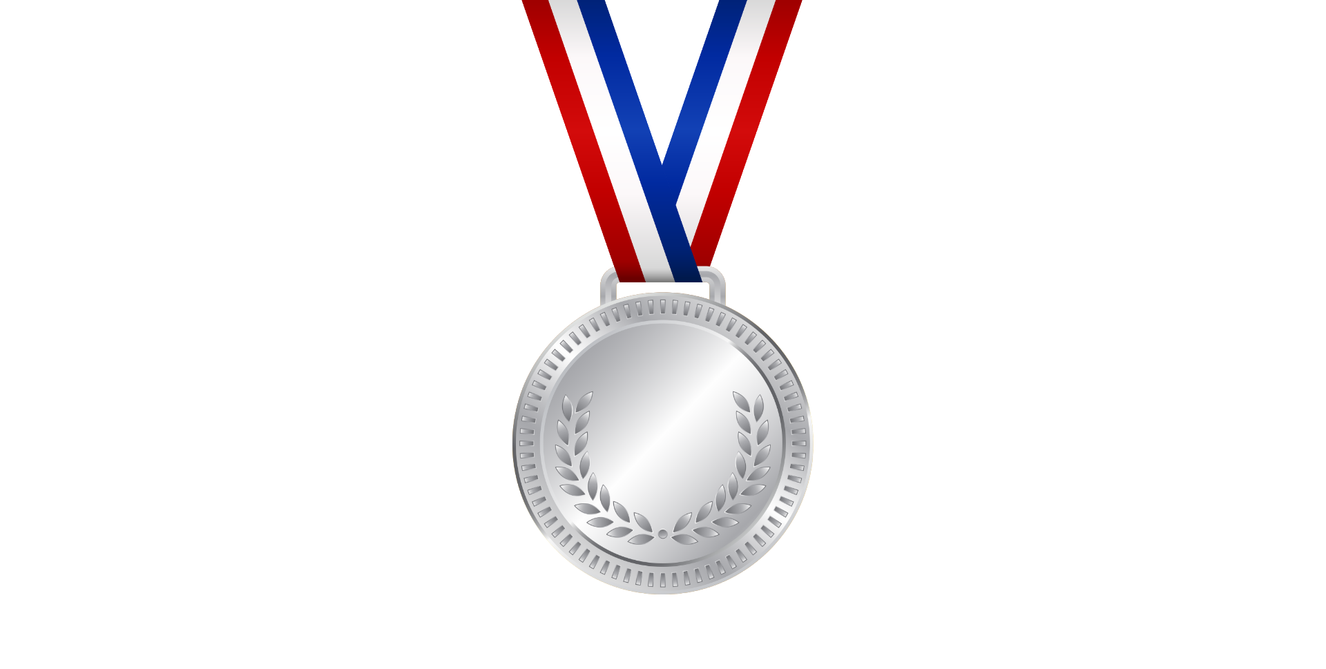 Silver medal with laurel wreath and tricolor ribbon.